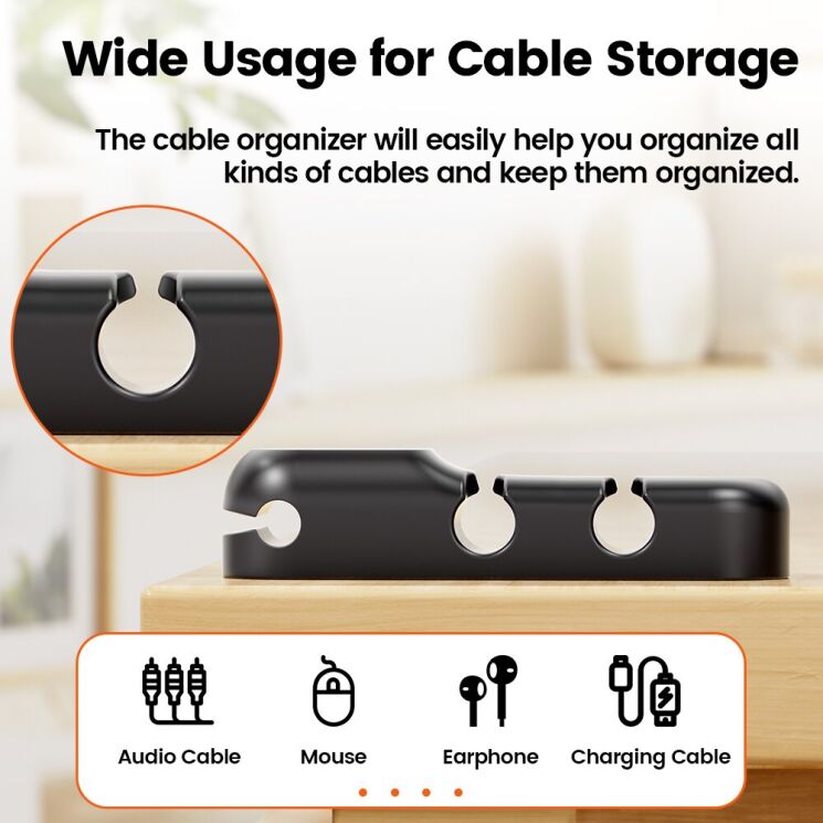 Тримач для кабелів TOOCKI Silicone Cord Organizer - Black: фото 6 з 9