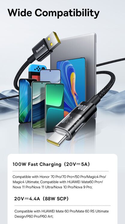 Кабель Baseus Gem USB to Type-C (100W, 1m) P10373002211-00 - White: фото 19 з 24