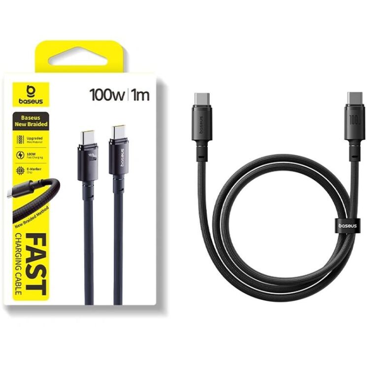 Кабель Baseus New Braided Type-С to Type-C (100W, 1m) E0426W00 - Black: фото 2 з 9