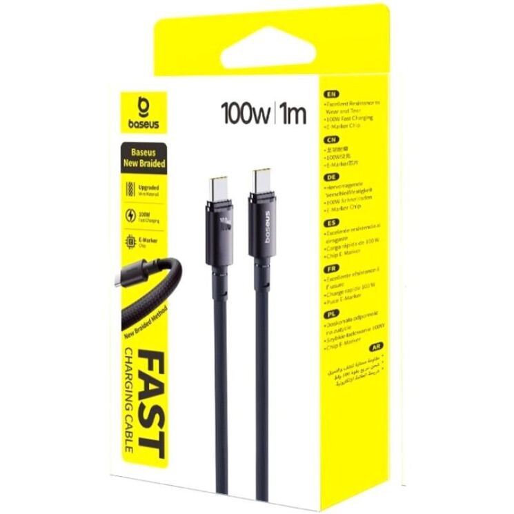 Кабель Baseus New Braided Type-С to Type-C (100W, 1m) E0426W00 - Black: фото 3 з 9