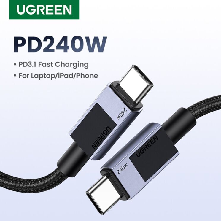 Кабель UGREEN L513 Type-C to Type-C PD240W (5A, 1m) - Space Gray (896513H) Кабель UGREEN L513 Type-C to Type-C PD240W (5A, 1m) - Space Gray: фото 4 из 7