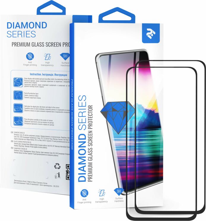 Комплект защитных стекол (2 в 1) 2E Basic Full Glue для Xiaomi Mi A3 / Mi CC9e - Black: фото 1 из 6