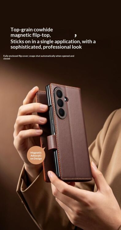 Кожаный чехол QIALINO Wallet Case (FF) для Samsung Galaxy Fold 8 Ultra - Brown (424036Z) Кожаный чехол QIALINO Wallet Case (FF) для Samsung Galaxy Fold 8 Ultra - Brown: фото 9 из 15