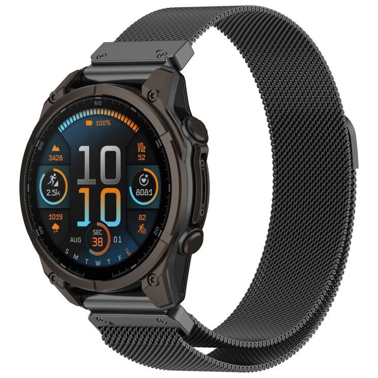 Ремінець Deexe Milanese Stainless Steel ддля годинників Garmin з кріпленням Quick Fit 22mm - Titanium Grey: фото 2 з 11