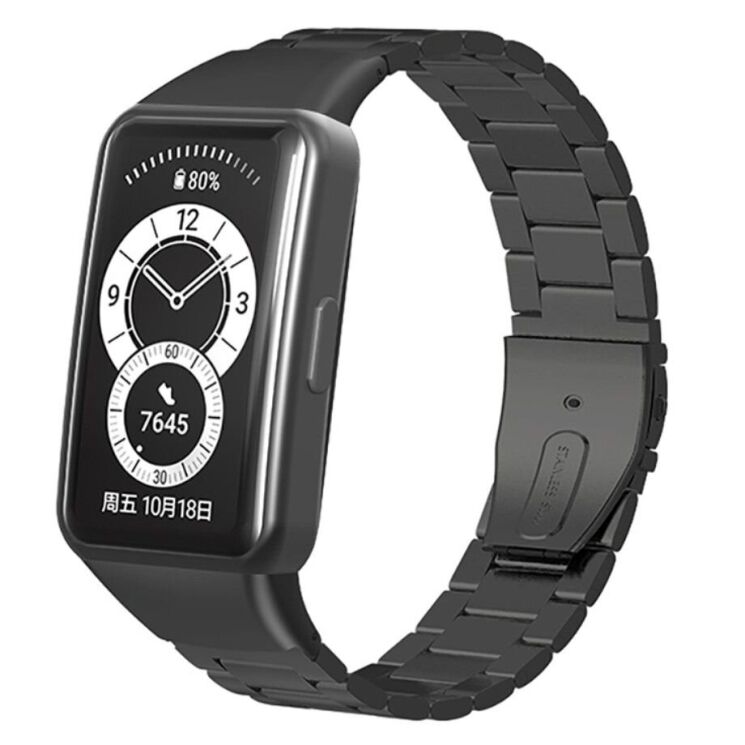 Ремешок Deexe Stainless Steel для Huawei Band 6 / Honor Band 6 - Black: фото 1 из 3