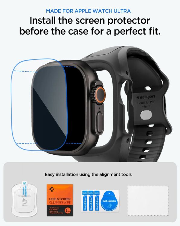 Ремешок Spigen Liquid Air Pro with Screen Protector для Apple Watch Ultra / Ultra 2 / Ultra 3 (49mm) ACS11416 - Black (304648B) Ремешок Spigen Liquid Air Pro with Screen Protector для Apple Watch Ultra / Ultra 2 / Ultra 3 (49mm) ACS11416 - Black: фото 17 из 17