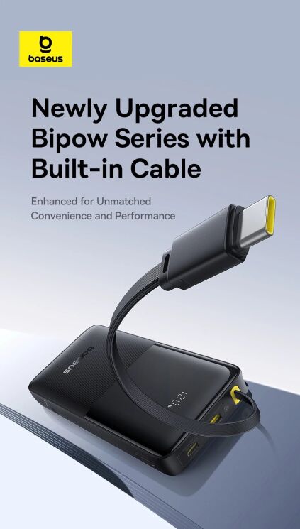 Зовнішній акумулятор Baseus Bipow 2 (20W) 10000mAh + кабель Type-C P10077101113-00 - Black: фото 8 з 23