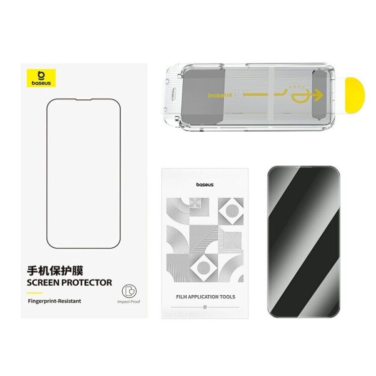 Защитное стекло BASEUS Anti Spy для Apple iPhone 16 Pro - Black: фото 2 из 4