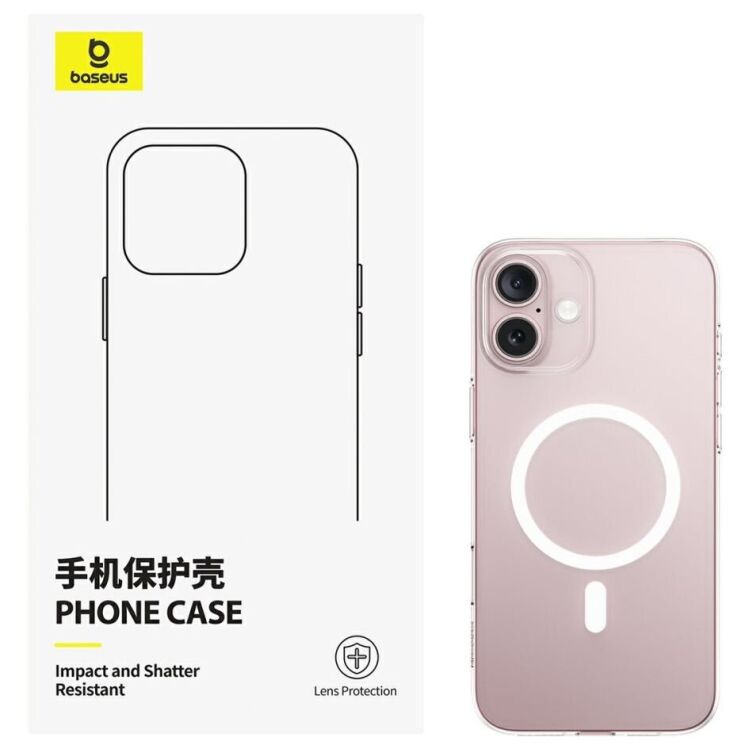 Защитный чехол BASEUS Crystal Magnetic Phone Case для Apple iPhone 16 Plus - Transparent: фото 2 из 4