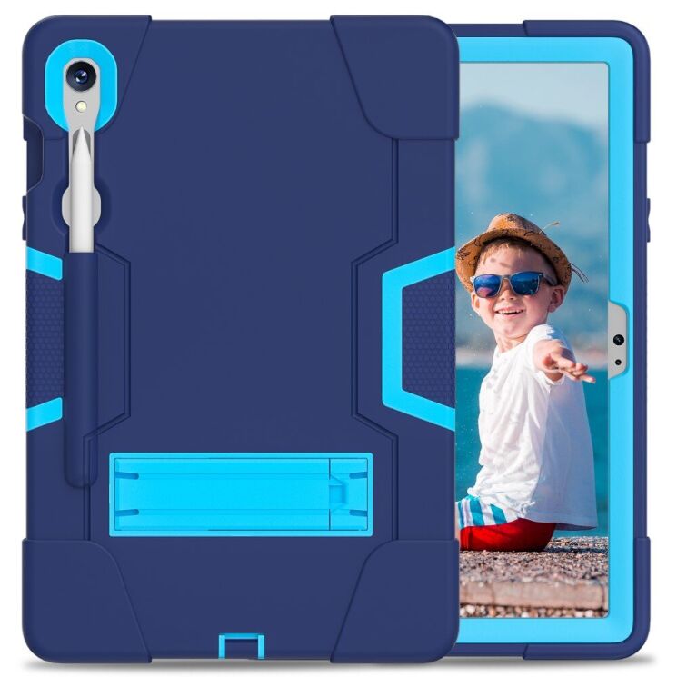 Защитный чехол Deexe Color Kickstand для Samsung Galaxy Tab S9 / S9 FE / S10 FE (X710/716/510/516/520/526) - Navy Blue / Blue: фото 1 из 12