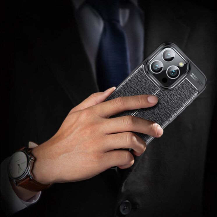 Защитный чехол Deexe Leather Cover для Apple iPhone 16 Pro - Black: фото 5 из 6