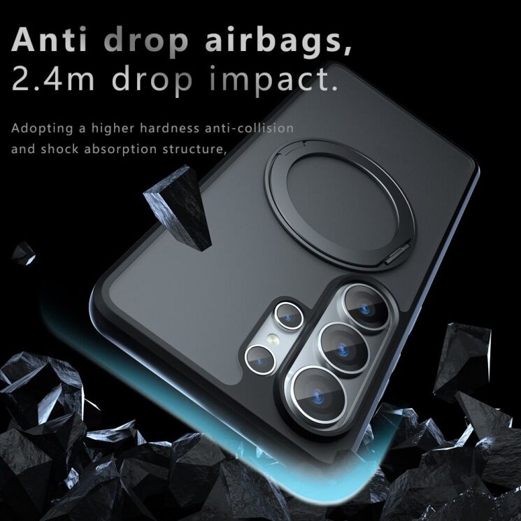 Защитный чехол Deexe Matte Skin Kickstand with MagSafe для Samsung Galaxy S25 Ultra (S938) - Black: фото 6 из 13