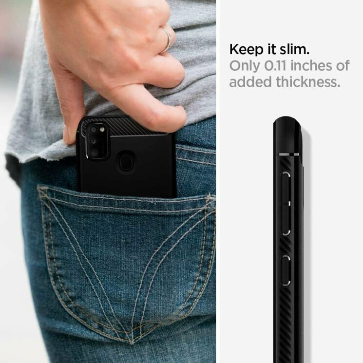Защитный чехол Spigen (SGP) Rugged Armor для Samsung Galaxy M21 (M215) - Matte Black: фото 6 из 7