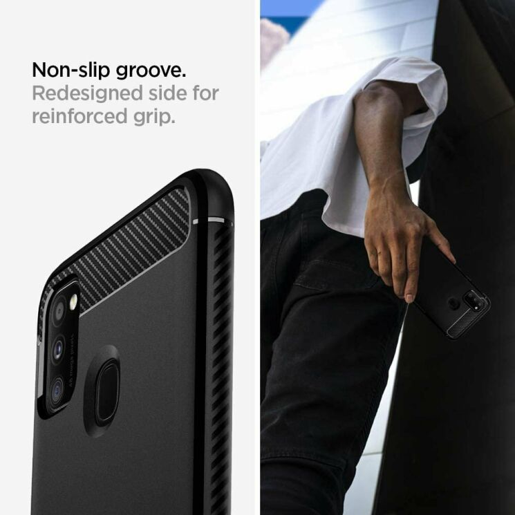 Защитный чехол Spigen (SGP) Rugged Armor для Samsung Galaxy M21 (M215) - Matte Black: фото 5 из 7