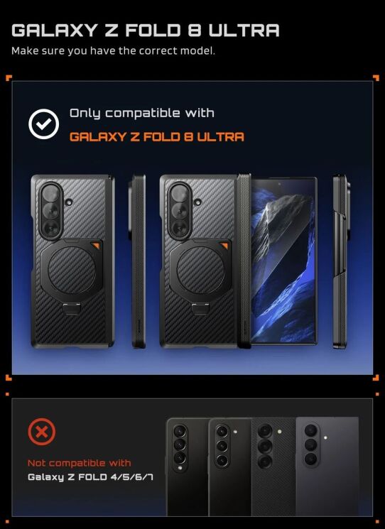 Защитный чехол Supcase UB Aero (MagFit) для Samsung Galaxy Fold 8 Ultra (843439162228) - Black (424569B) Защитный чехол Supcase UB Aero (MagFit) для Samsung Galaxy Fold 8 Ultra (843439162228) - Black: фото 6 из 13