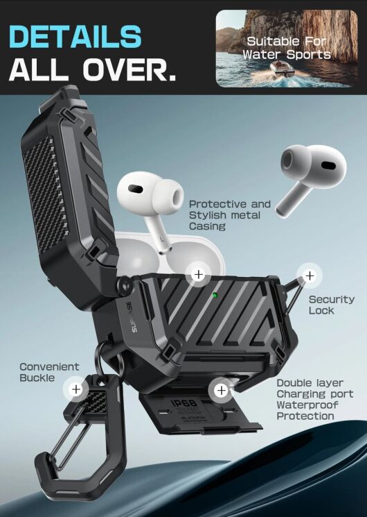 Защитный чехол Supcase Unicorn Beetle Pro Rugged Case (FH) для AirPods Pro 3 (843439158658) - Black: фото 7 из 10