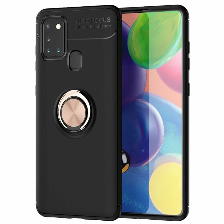 Чехол с магнитным кольцом UniCase Magnetic Ring для Samsung Galaxy A21s (A217) - Black / Rose Gold: фото 1 из 9