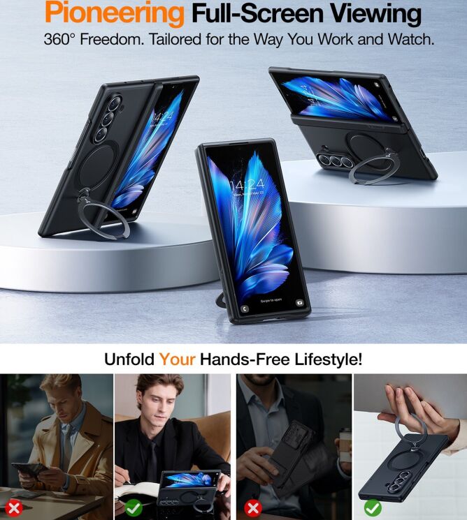 Защитный комплект TORRAS Ostand Q3 Spin MagSafe для Samsung Galaxy Fold 7 - Black: фото 3 из 9