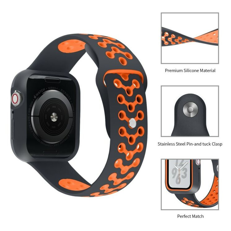 Ремінець Deexe Dot Color для Apple Watch 46 / 45 / 44 / SE 44 / 42 (Series 1-3) / Ultra / Ultra 2 / Ultra 3 - Black / Orange: фото 3 з 6