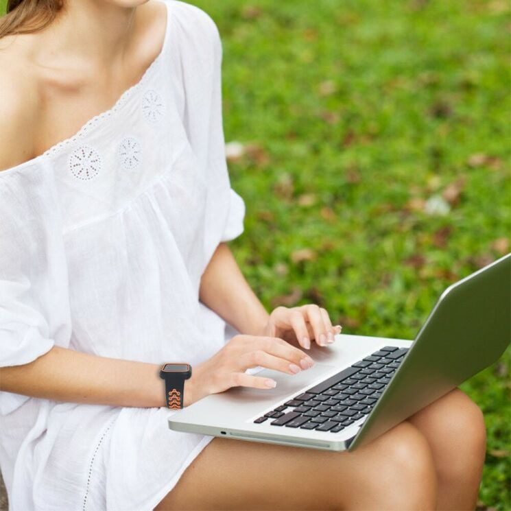 Ремінець Deexe Dot Color для Apple Watch 46 / 45 / 44 / SE 44 / 42 (Series 1-3) / Ultra / Ultra 2 / Ultra 3 - Black / Orange: фото 6 з 6