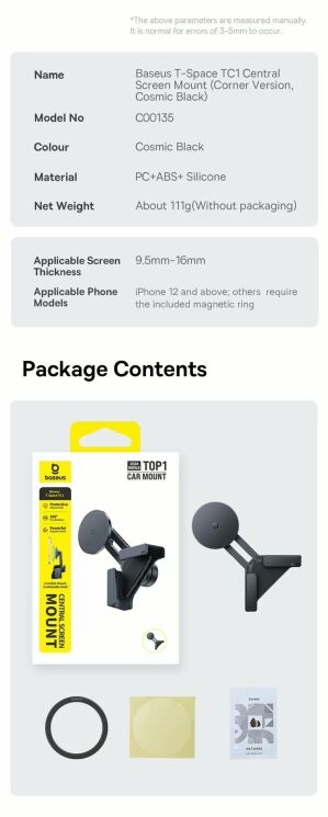 Автомобільний тримач Baseus T-Space TC1 (Corner Version) C0013501 - Black: фото 16 з 16