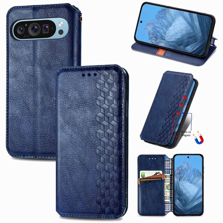 Чехол Deexe Rhombus Wallet для Google Pixel 11 / 11 Pro - Blue: фото 6 из 10