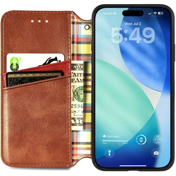Чохол Deexe Rhombus Wallet для iPhone 18 Pro / 17 Pro - Brown: фото 2 з 6
