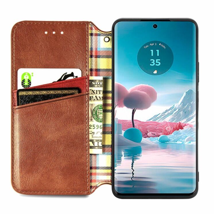 Чехол Deexe Rhombus Wallet для Motorola Edge 40 Neo - Brown: фото 2 из 6
