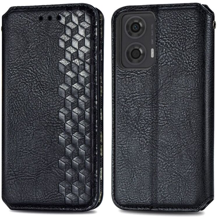 Чехол Deexe Rhombus Wallet для Motorola Moto G24 / G04 / G04s / E14 - Black: фото 1 из 6