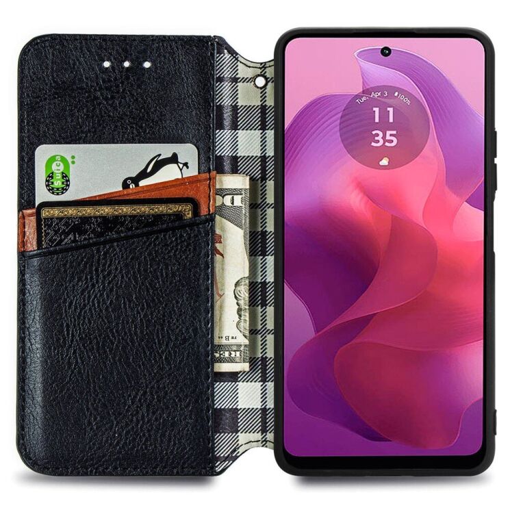 Чехол Deexe Rhombus Wallet для Motorola Moto G24 / G04 / G04s / E14 - Black: фото 2 из 6
