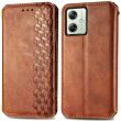 Чехол Deexe Rhombus Wallet для Motorola Moto G54 / G54 Power - Brown (340245Z)