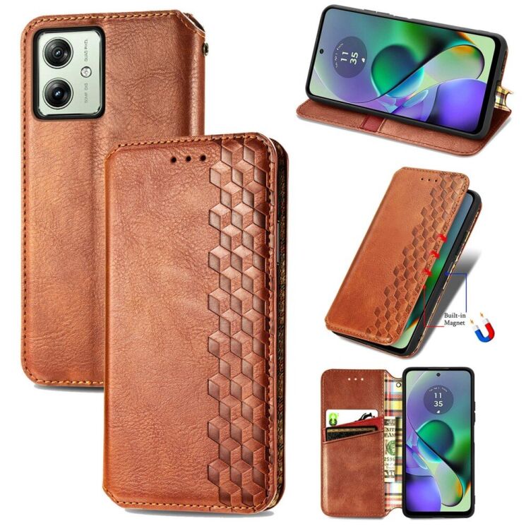 Чехол Deexe Rhombus Wallet для Motorola Moto G54 / G54 Power - Brown: фото 4 из 7
