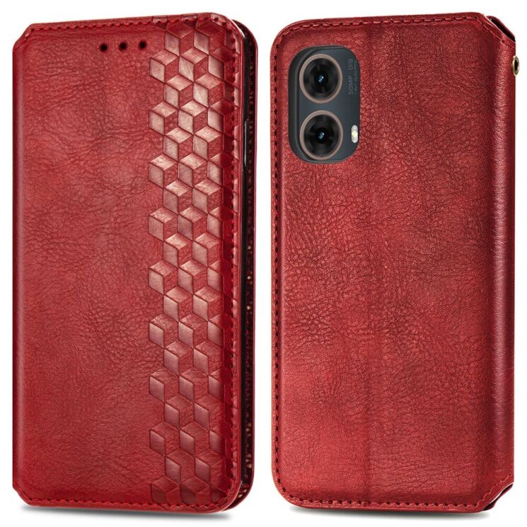 Чехол Deexe Rhombus Wallet для Motorola Moto G85 - Red: фото 1 из 10