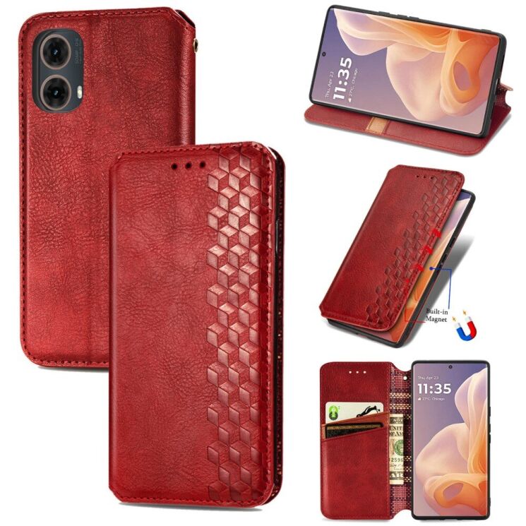 Чехол Deexe Rhombus Wallet для Motorola Moto G85 - Red: фото 6 из 10