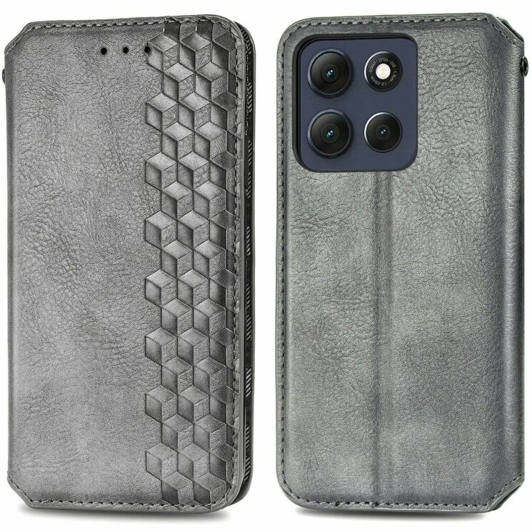Чехол Deexe Rhombus Wallet для Motorola Moto G86 Power - Grey: фото 1 из 6