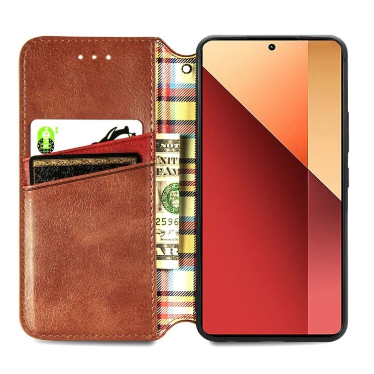 Чехол Deexe Rhombus Wallet для Xiaomi Redmi Note 13 Pro 4G / Poco M6 Pro - Brown: фото 2 из 11