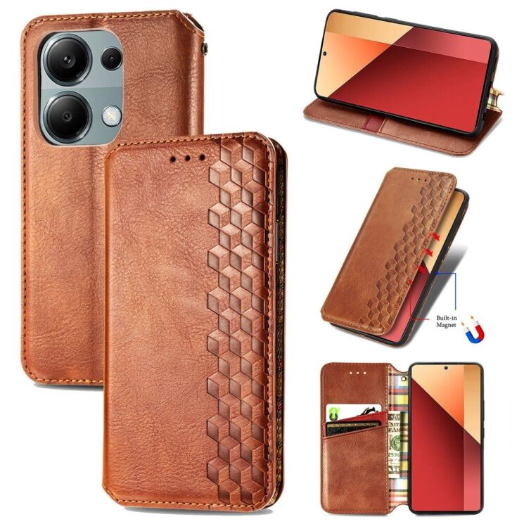 Чехол Deexe Rhombus Wallet для Xiaomi Redmi Note 13 Pro 4G / Poco M6 Pro - Brown: фото 4 из 11