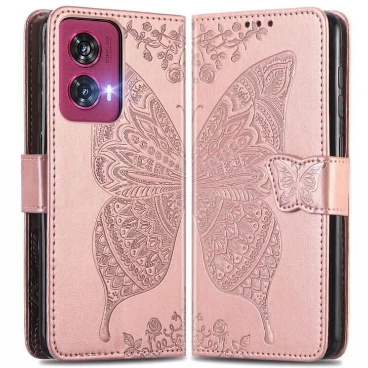 Чехол UniCase Butterfly Pattern для Motorola Edge 50 Fusion - Rose Gold: фото 1 из 8
