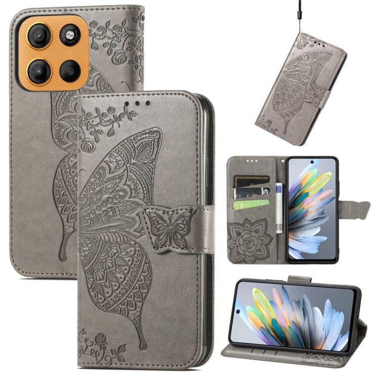 Чехол UniCase Butterfly Pattern для Motorola Moto G15 - Grey: фото 1 из 11