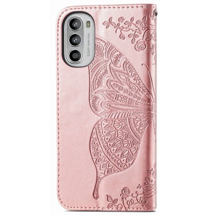Чехол-книжка с рисунком UniCase Butterfly Pattern для Motorola Moto G52 / G82 - Rose Gold: фото 5 из 8