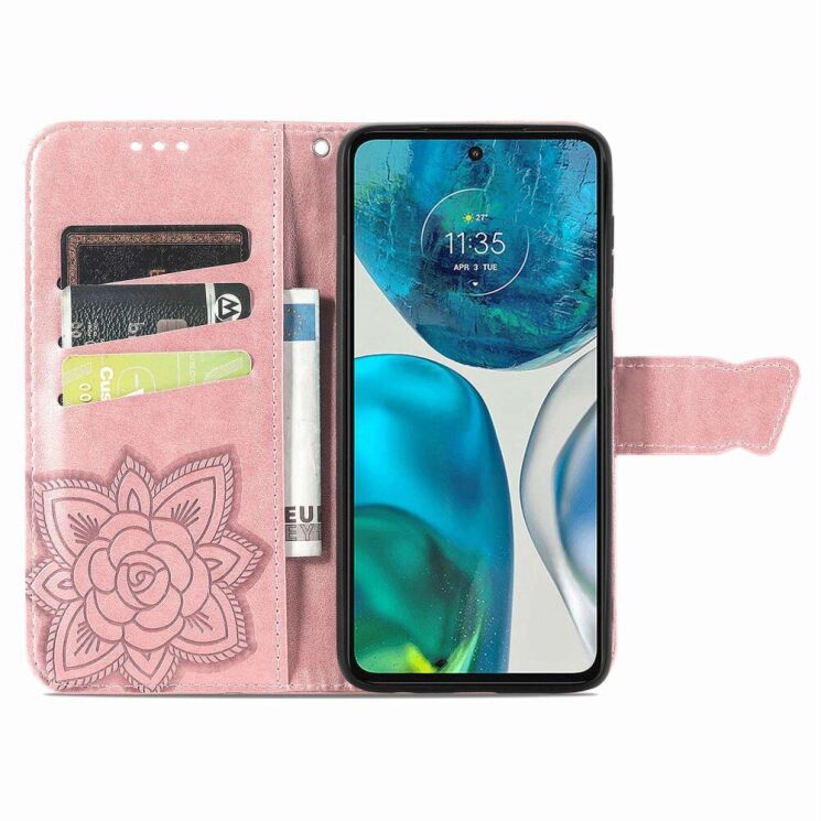 Чехол-книжка с рисунком UniCase Butterfly Pattern для Motorola Moto G52 / G82 - Rose Gold: фото 2 из 8