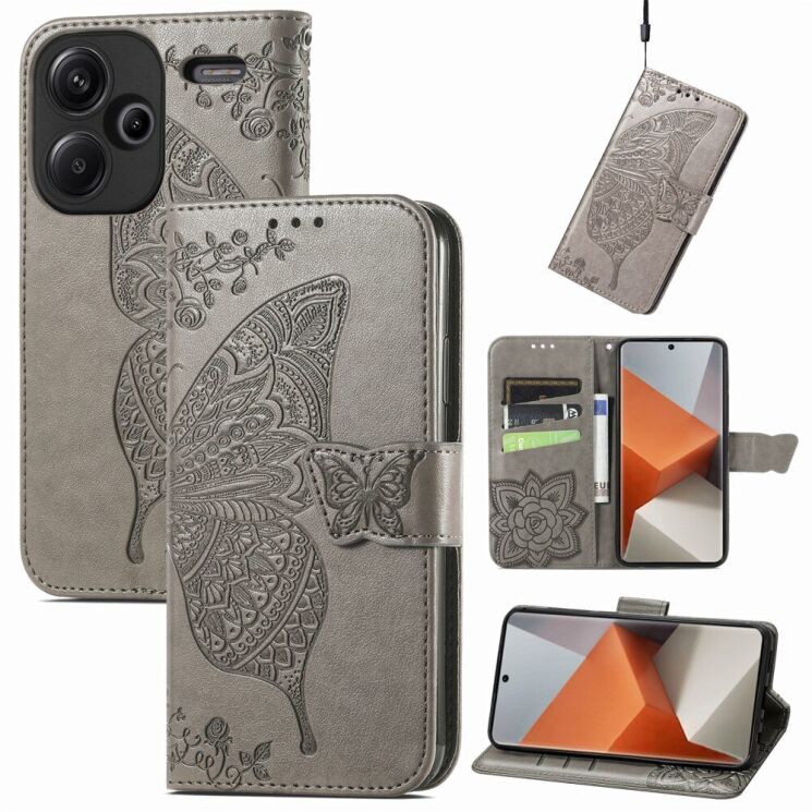 Чехол UniCase Butterfly Pattern для Xiaomi Redmi Note 13 Pro+ - Grey: фото 4 из 6