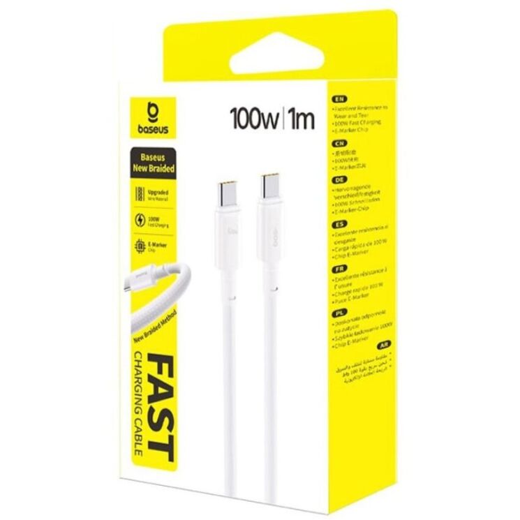 Кабель Baseus New Braided Type-С to Type-C (100W, 1m) E0426V01 - White: фото 2 з 8