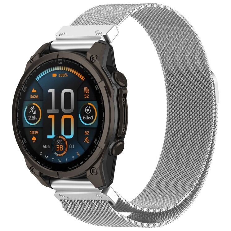 Ремінець Deexe Milanese Stainless Steel ддля годинників Garmin з кріпленням Quick Fit 22mm - Silver: фото 2 з 11