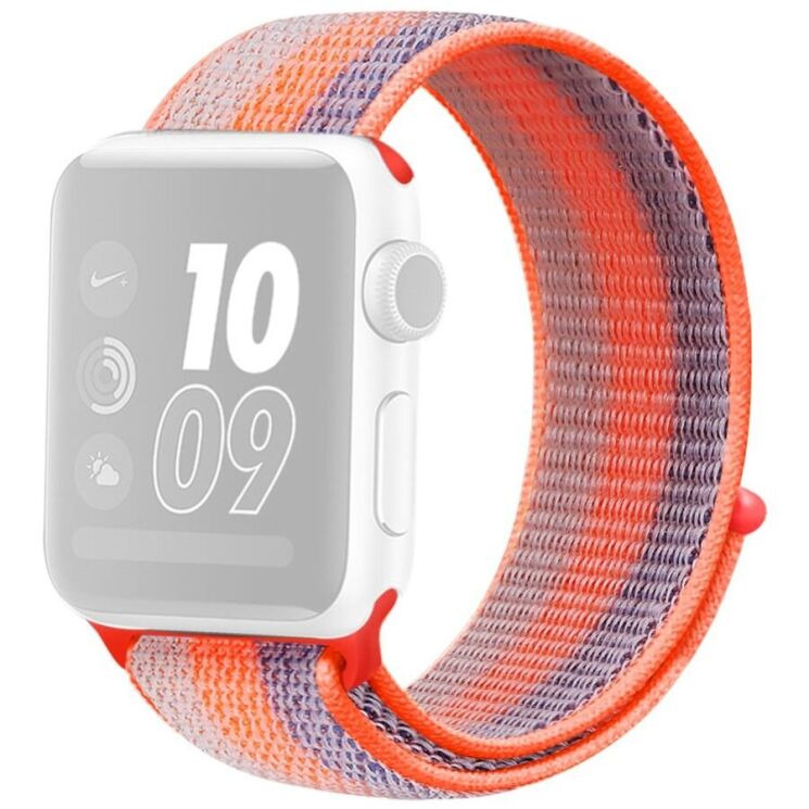 Ремінець Deexe Nylon Loop для Apple Watch 46 / 45 / 44 / SE 44 / 42 (Series 1-3) / Ultra / Ultra 2 / Ultra 3 - Stripe Orange: фото 1 з 6