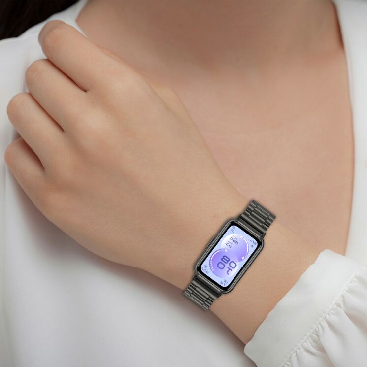 Ремешок Deexe Stainless Steel для Huawei Band 11 Pro / Band 11 - Black: фото 5 из 10