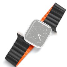 Ремешок DUX DUCIS Leather Chain для Apple Watch 42 / 44 / SE 44 / 45 / Ultra / Ultra 2 (49mm) - Black / Orange: фото 1 из 14