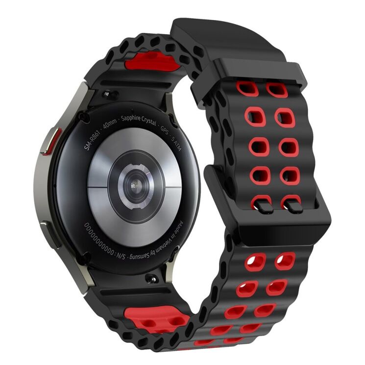 Ремінець KALEBOL Ocean Strap для Samsung Galaxy Watch 4 / 4 Classic / 5 / 5 Pro / 6 / 6 Classic / 7 / FE - Black / Red: фото 1 з 9