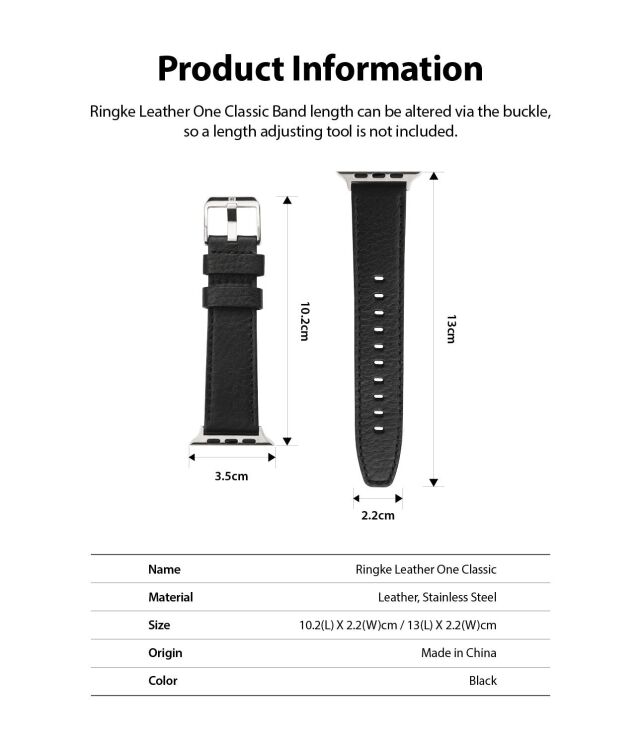 Ремешок Ringke Leather One Classic для Apple Watch 42 (Series 10/11) / 41 / 40 / SE 40 / 38 (8809785456918) - Black: фото 11 из 11