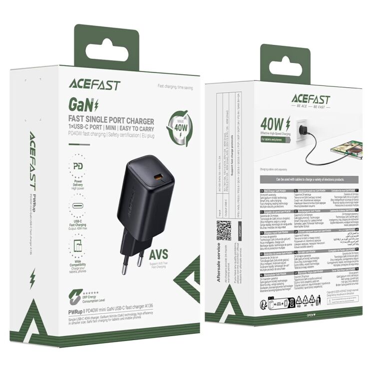 Сетевое зарядное устройство ACEFAST A136 PD40W (Type-C) - Black: фото 8 из 10